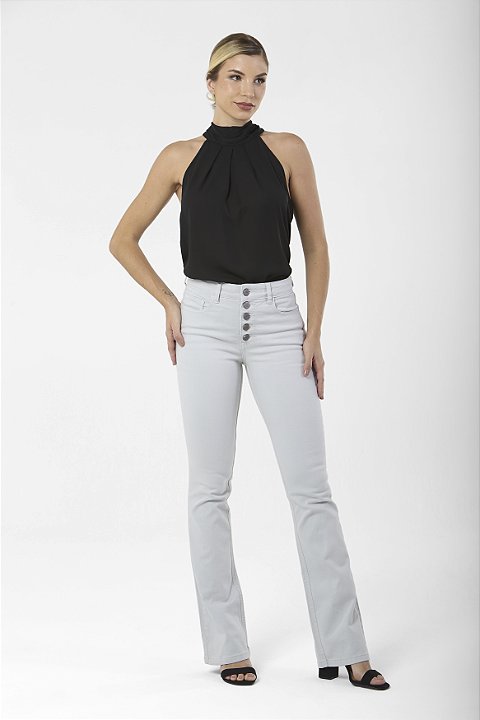 Calça Boot Cut Sarja Cinza - Genebra