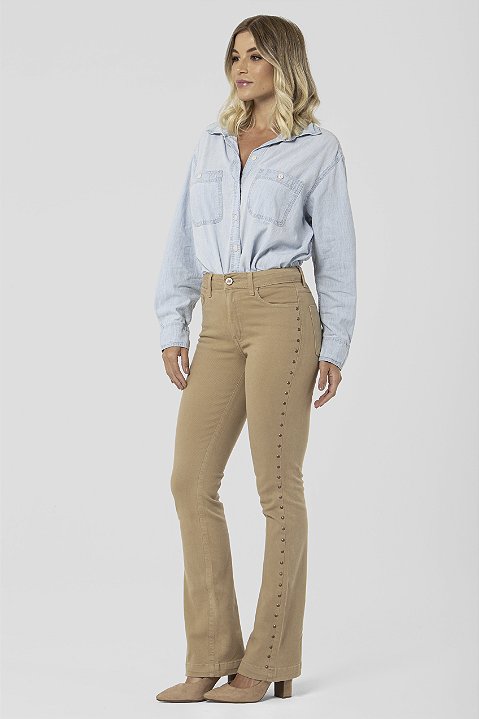 Calça Boot Cut Sarja Bege - Viena