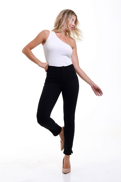 Calça Jeans Preta Skinny com Fenda - Córdoba