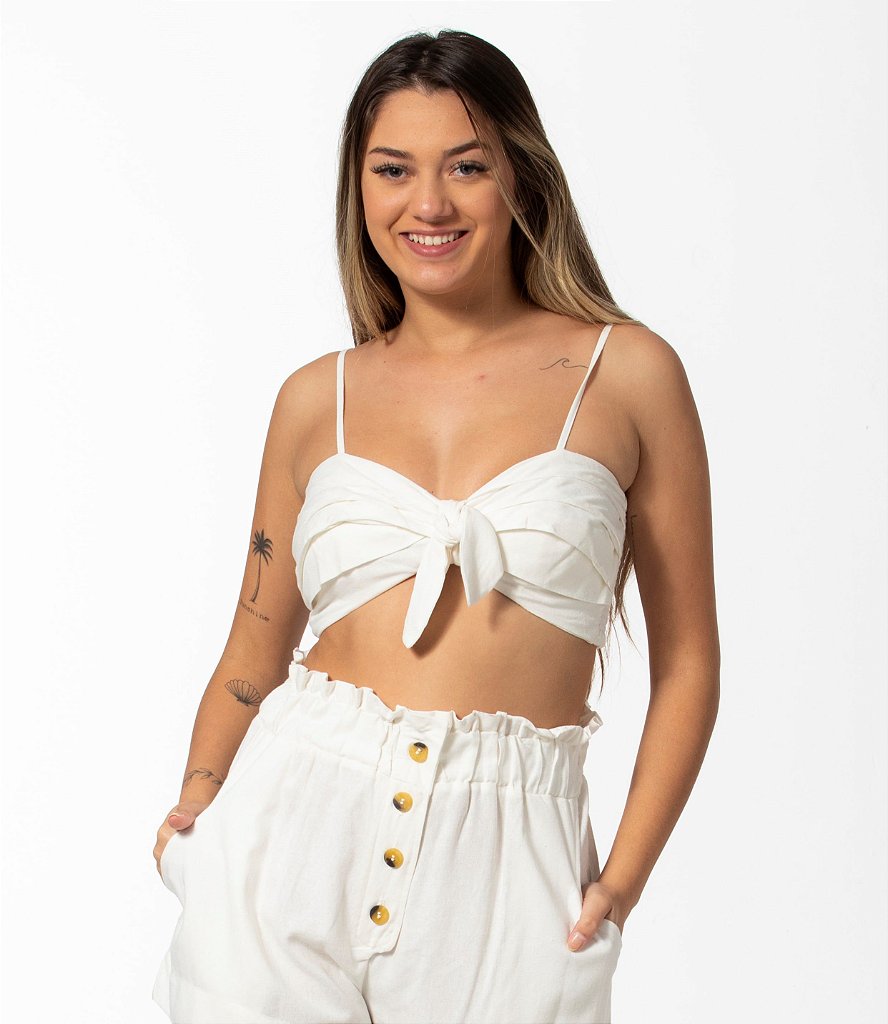 Conjunto Shorts Listrado Xadrez Preto e Branco com Laço e Top