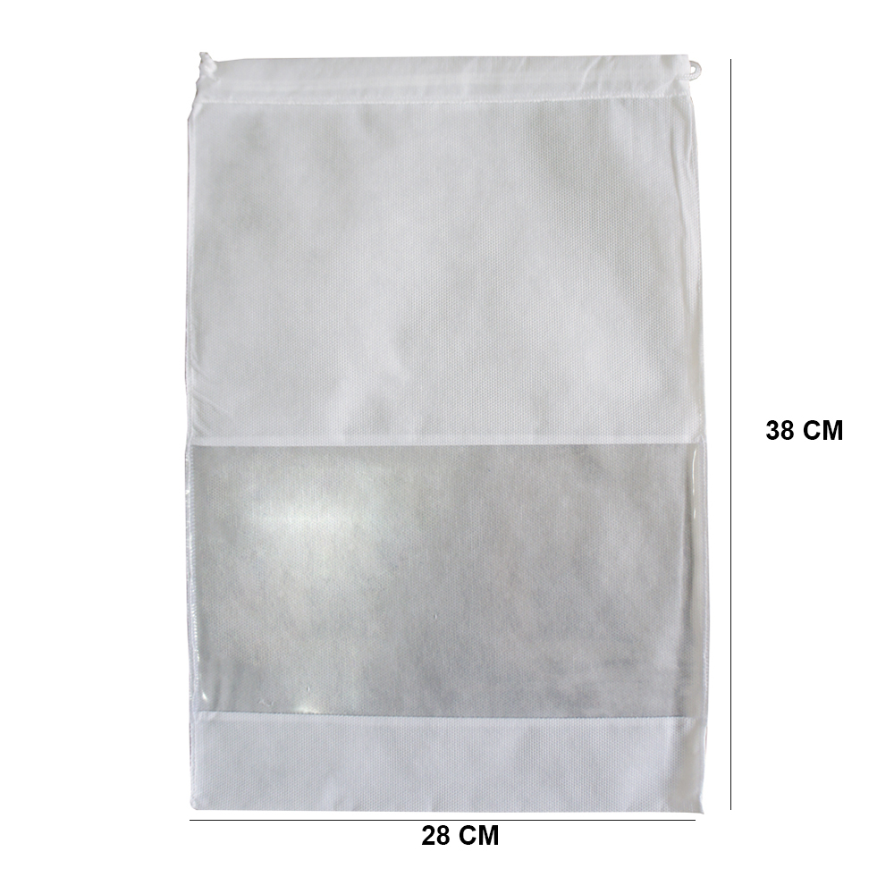 Saquinho de tnt para sapato 25x35 - com visor de pvc cristal - etiqueta  lateral personalizada - Linha Classic 7398