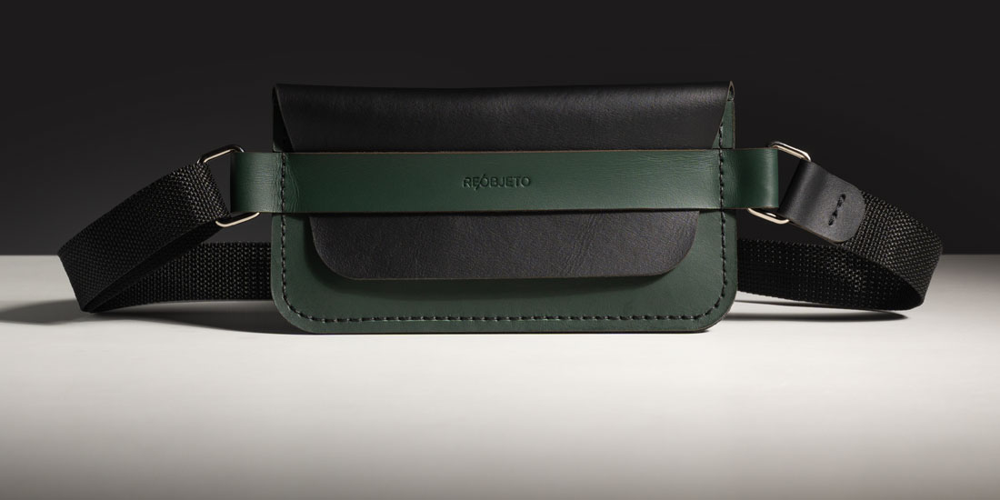 Bolsa Giro em couro bicolor verde e preto. Bolsa Giro em couro bicolor verde e preto.