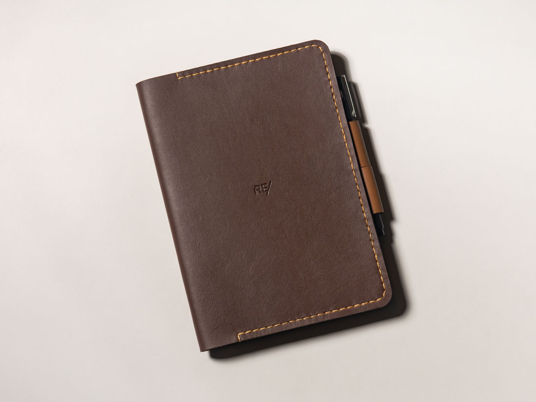 Capa para caderno bullet journal BuJo tamanho A5 em couro marrom café e caramelo.