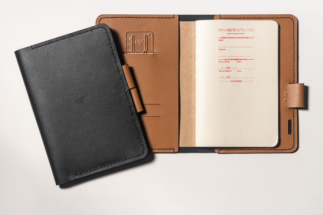 Capa para caderno Bullet Journal (BuJo), diário ou field notes tamanho A5 em couro legítimo preto e caramelo.