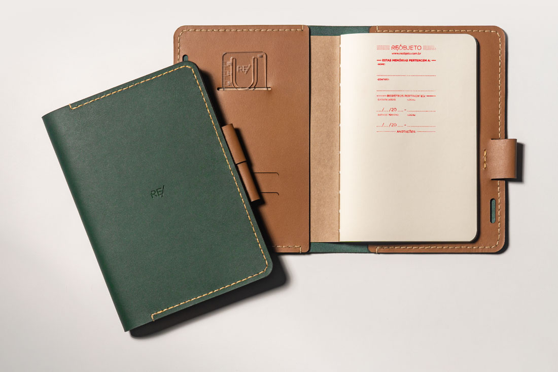 Capa para caderno Bullet Journal (BuJo), diário ou field notes tamanho A5 em couro legítimo verde e caramelo.