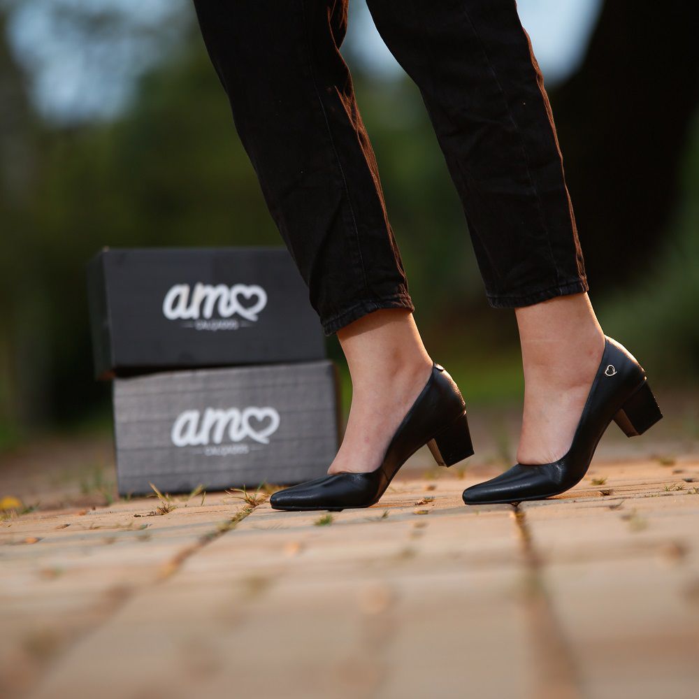 Scarpin Couro Salto Bloco Amo Calçados Preto - Amo Calçados | Calçados  Femininos Super Confortáveis