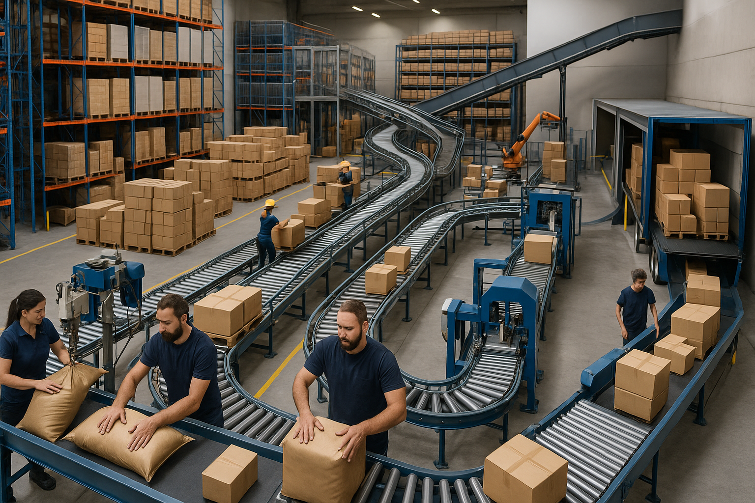 centro de distribuição com esteiras transportadoras