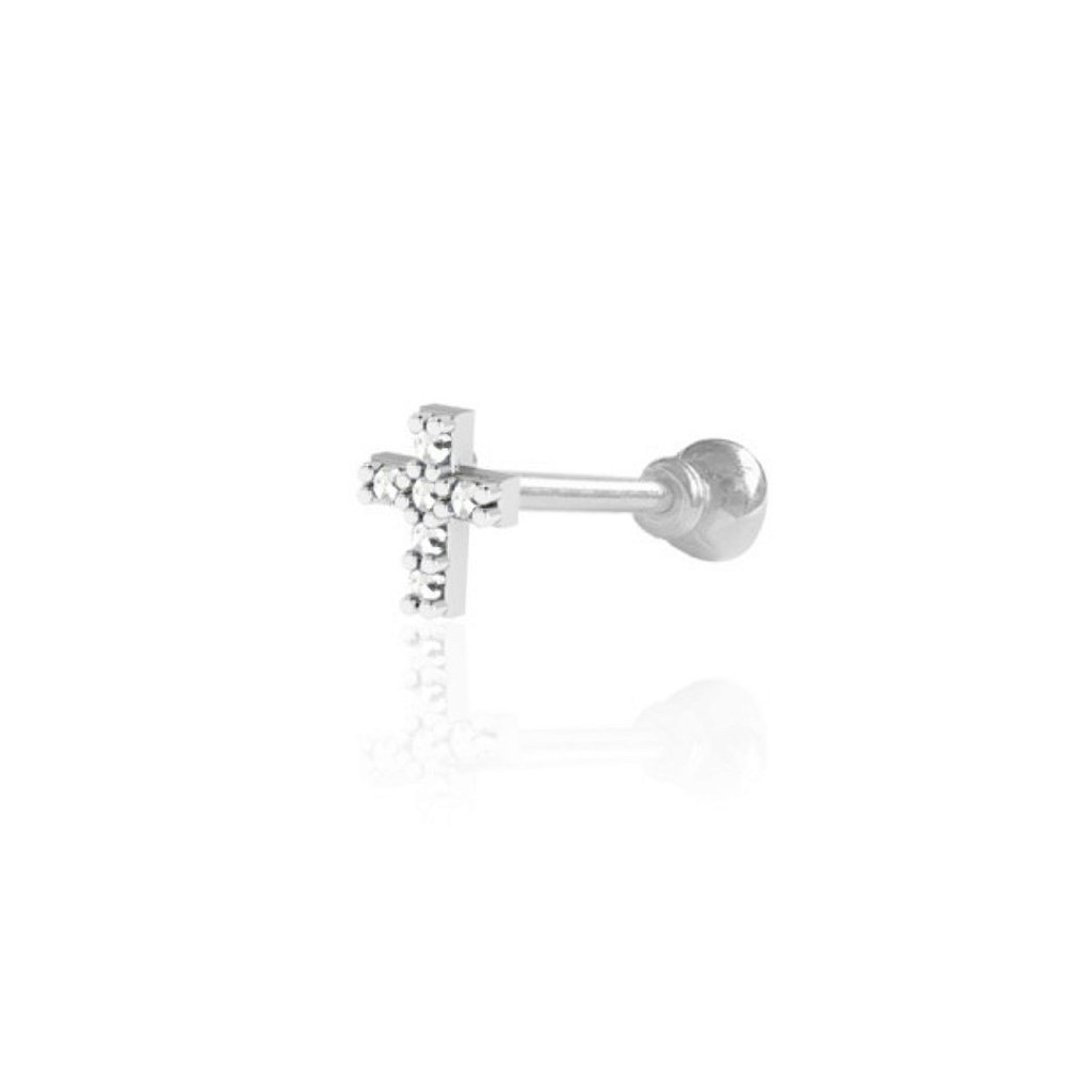 Piercing Tragus Aço Cirurgico Crucifixo Liso Prata