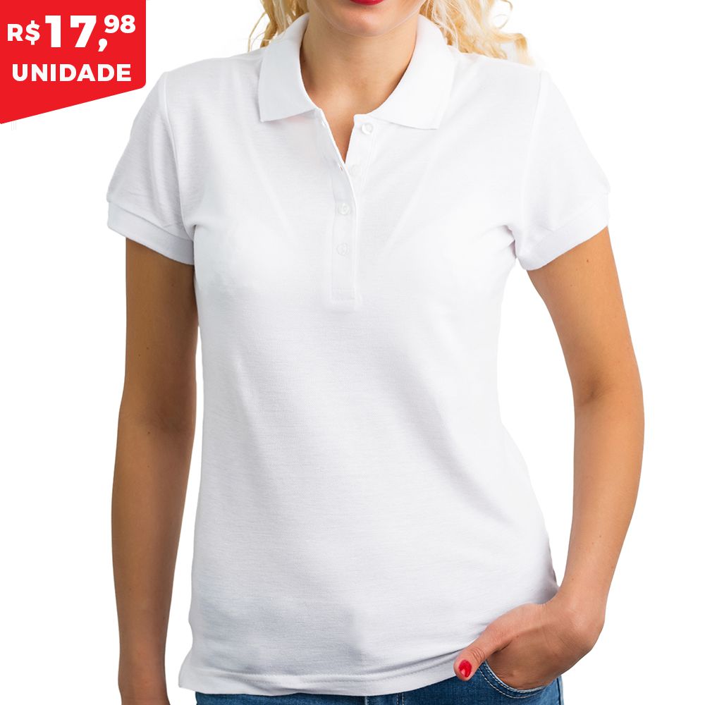 KIT 05 PEÇAS - Polo feminina piqué branca - Camisa da Latinha Revenda |  Fábrica De Camiseta Lisa No Atacado.