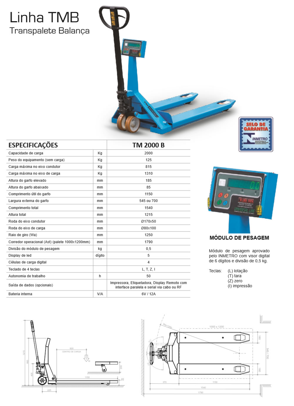 Paleteira manual 2.000Kg com balança - TM 2000 B SP - Loja Coparts tudo