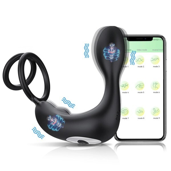anel peniano com plug anal Anel Peniano com 12 vibrações e Plug Anal estimulador de Próstata