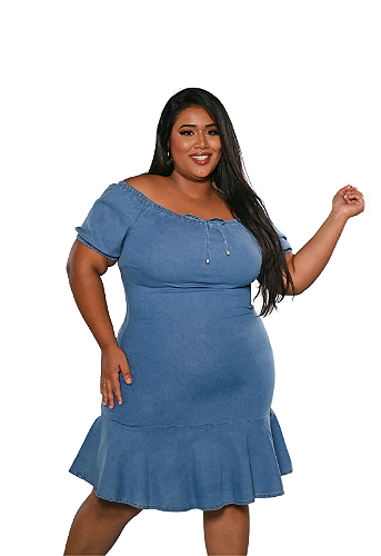 Vestido jeans store plus size ciganinha