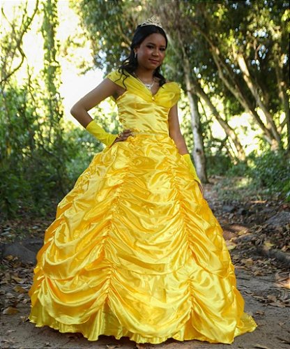 Fantasia Feminina Princesa Bela Fera Amarelo Longo Luxuoso No Elo7