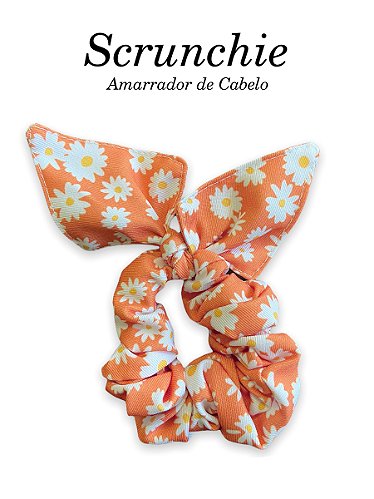 Scrunchie Cabelo Xadrez com Margaridas