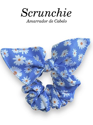 Scrunchie Cabelo Xadrez com Margaridas