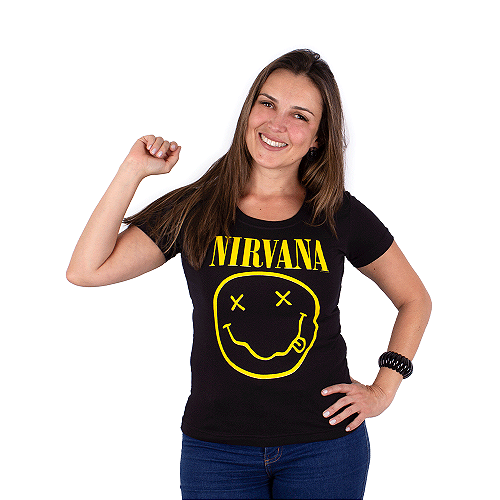 Camiseta Juvenil Nirvana Smiley Preta Oficial - Art Rock Camisetas
