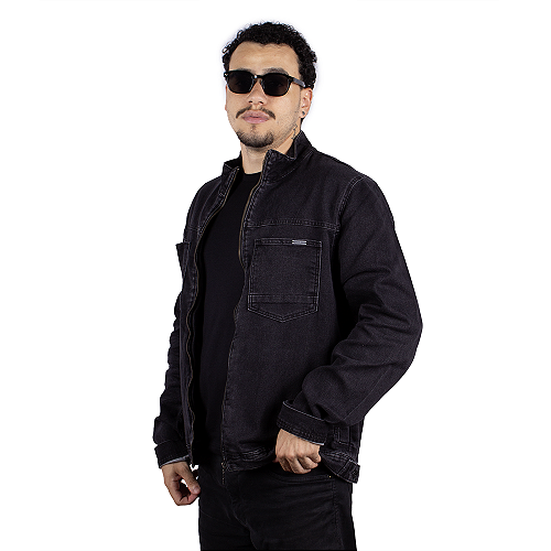 Jaqueta Jeans Masculina com Ziper Preta - Art Rock Camisetas