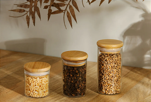 POTE DE VIDRO HERMÉTICO COM TAMPA DE BAMBU RETANGULAR 600ML