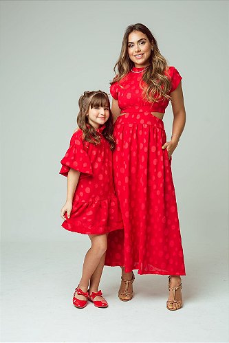 Vestido Mãe e Filha Natalia Vermelho - Mimor Moda Mãe e Filha