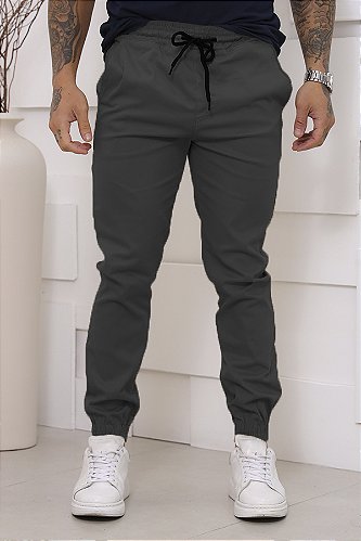 Kit 02 Calças Jogger Sarja Premium Masculina Jeans e Cinza