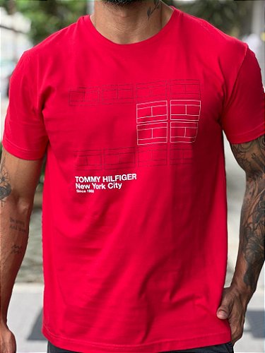 Camiseta Tommy Hilfiger Stripe Box Masculina - Vermelho