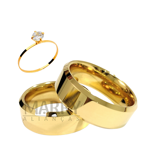 Par de Aliança Noivado/Casamento Ouro 750/18k - Catania 10mm Chanfrada –  Trevisan Alianças