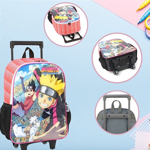 Mochila Escolar Naruto Anime Boruto Rodas Kit Completo+brind