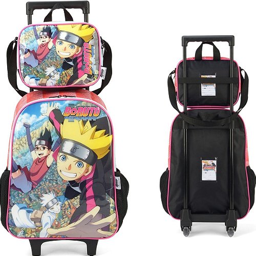 Mochila Escolar Naruto Anime Boruto Rodas Kit Completo+brind