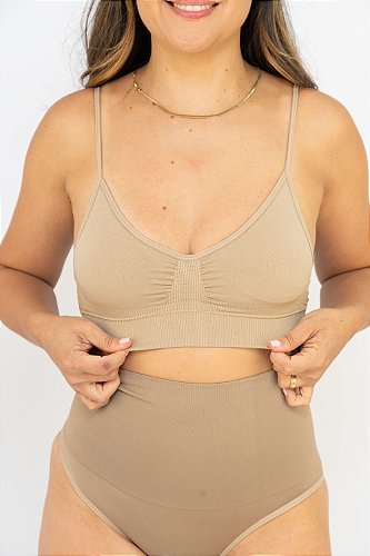 Top Faixa Com Bojo Removível Sem Costura - Bege - Ela Lingerie