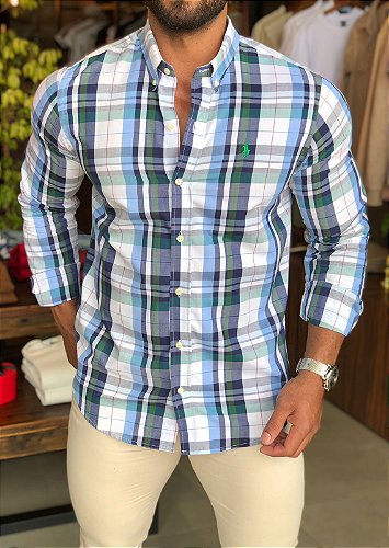 CAMISA RALPH LAUREN XADREZ ROSA ML PONEI VERDE - HENRI STORE MULTIMARCAS