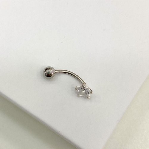 Piercing Prata 925 Umbigo Estrela Zircônia Aço