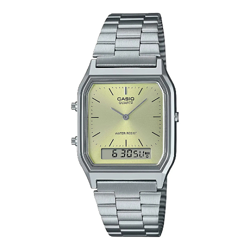 Relógio Casio Vintage UNissex AQ-230A-3AMQYDF Fundo Verde - Pratas