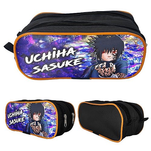 Kit mochila e estojo grande padrão escolar Sasuke Uchiha desenho