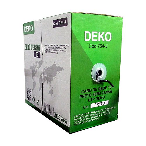 Cabo De Rede Deko Cat6 Preto 23awg Utp 4 Pares Caixa 305m