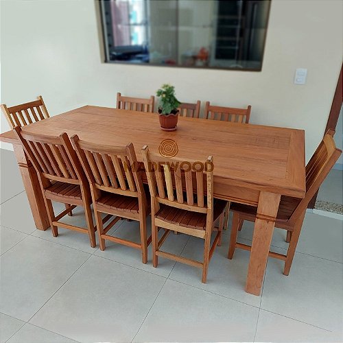 Conjunto Mesa Rústica Redonda Sextavada (1,20Mts x 1,20mts x 4cm) com 6  Cadeiras Rústicas Coloniais, tudo em Madeira Maciça de Cedro – 06 lugares