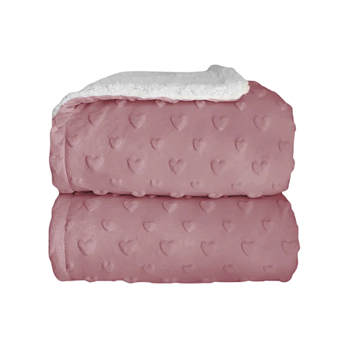 Cobertor Bebê Plush com Sherpa Hearts 0,90 x 1,10 Rosa Duna