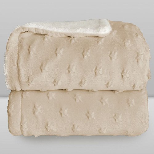 Cobertor Bebê Plush com Sherpa Stars 0,90 x 1,10 Bege