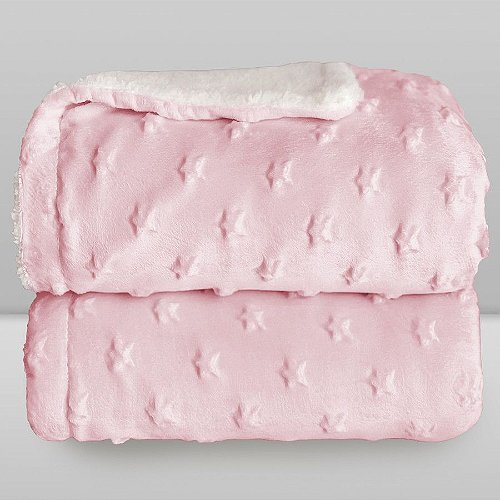 Cobertor Bebê Plush com Sherpa Stars 0,90 x 1,10 Rosa