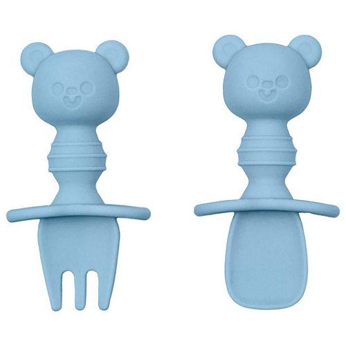 Kit Talheres Infantil de Silicone Ursinho Azul - Buba
