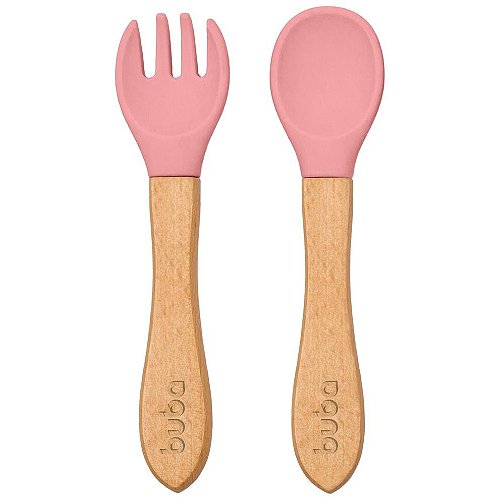Kit Talheres Infantil de Bambu e Silicone Rosa - Buba