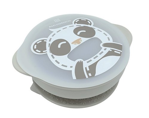 Tigela com Sucção e Tampa em Silicone Panda - Marcus & Marcus