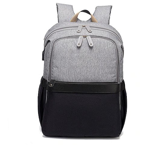 Bolsa Mochila Maternidade Alexa Strap de Couro Cinza e Preto - Laço Bebê