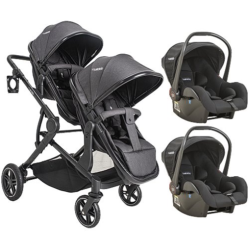Carrinho de Bebê Para 2 Crianças + 2 Bebê Conforto Pair Melange Grafite - Kiddo