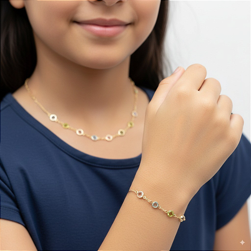 Conjunto Infantil Banho de Ouro Pedras Coloridas Antialérgico 2+ anos - Tuttiamore