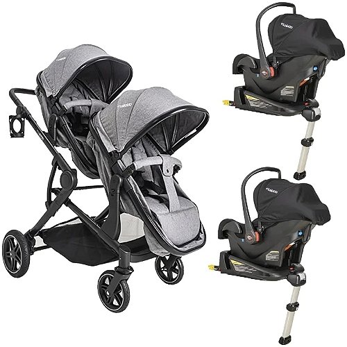 Carrinho Para Gêmeos + 2 Bebe Conforto + 2 Base Isofix Pair Melange Cinza - Kiddo