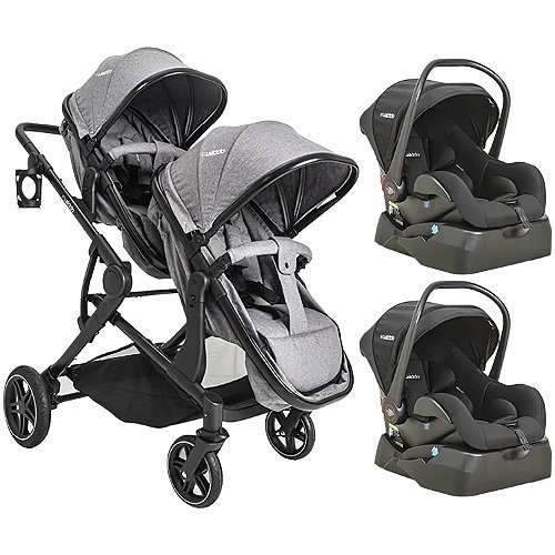 Carrinho Para Gêmeos + 2 Bebe Conforto + 2 Base Pair Melange Cinza - Kiddo