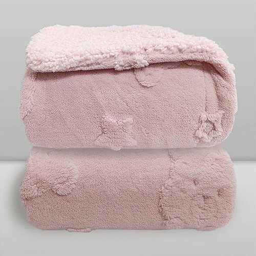 Cobertor Bebê Plush com Sherpa 0,90 x 1,10 Urso Rosa