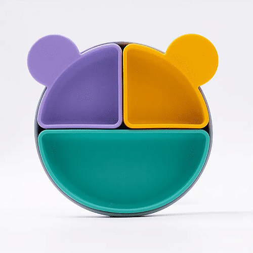 Prato Infantil de Silicone com Divisórias Removíveis e Ventosa Ursinho - Petit Piá