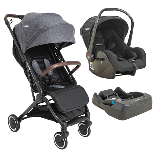 Carrinho de Bebê Sprint II Grafite com Bebê Conforto e Base Veicular Kiddo
