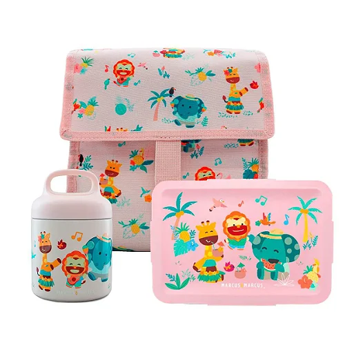 Kit Lancheira, Pote Térmico e Bento Box Tropical Rosa Marcus & Marcus